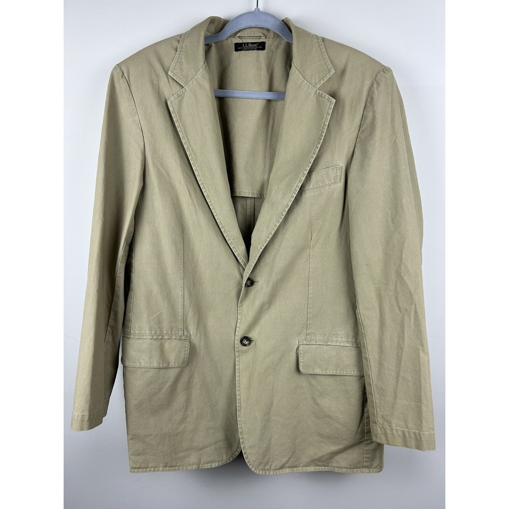 LL Bean Mens Sports Coat 40R Khaki Cotton